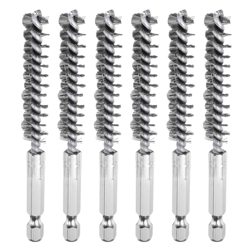 HARFINGTON 6Pcs Stainless Steel Bore Brush 10mm Dia 4" Long Cleaning Twisted Wire Brush with Handle 1/4" Hex Shank for Tubes, Ports, Bearings - size: 10mm