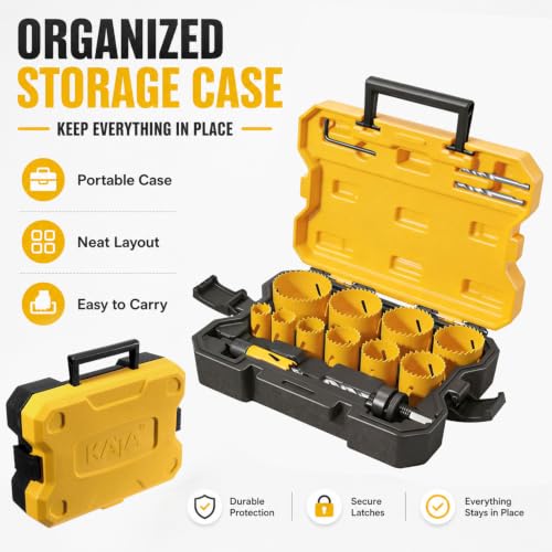 KATA 18 Piece Bi Metal Hole Saw Kit 3/4"-2-1/2" for Wood Metal PVC Drywall - color: 18PCS-L