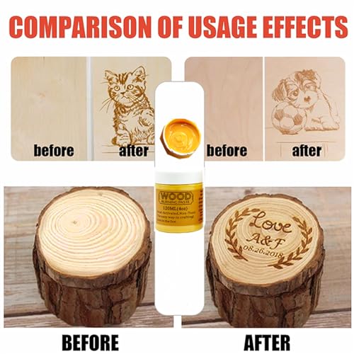 JAJADO 3 Jars Wood Burning Paste with 2 Squeegee, 4 OZ Wood Burning Gel Etching Cream Heat Activated Paste for Craft Wood Slice, Denim, Canavas, Wood Burning Marker Pen DIY Art Craft Tool - color: 3+2 Wood Burning Kit