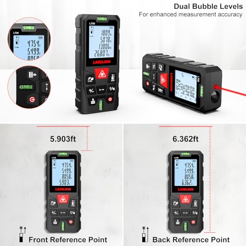 LT50 Laser Measure, 165ft/50m Laser Measurement Tool, with 2 Bubble Levels, Measuring Tool 4 Units Conversion、LCD Backlit Display, IP54 Waterproof, Pythagorean Mode for Distance, Area, Volume - size: 165ft