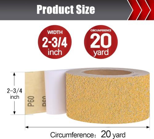 BOSHCRAFT 60 Grit PSA Longboard Sandpaper, 2-3/4" x 20 Yds Self-Adhesive Sand Paper for Woodworking & Automotive Air File Sander - size: 60 grit