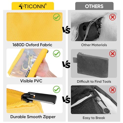 TICONN Tool Pouch, 1680D Oxford Small Tool Bag, Tool Pouches with Zipper, Clear Utility Bag Zipper Pouch for Tool Organizers and Storage (9PK Combo) - size: Clear, 9 Pack Combo