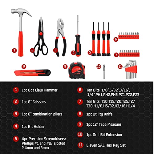 Flexzion 39-Piece Pink Tool Set with Mini Tool Box for DIY Home Repairs - color: Red & Black