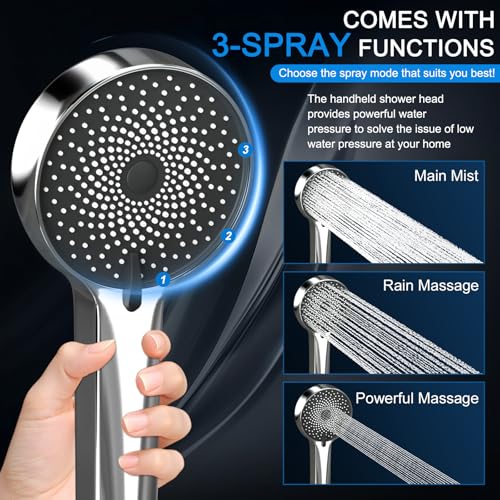 Shower Head, Rain Shower Head with Handheld Spray Combo, 10 Inch Adjustable High Pressure Rainfall Shower Head, Dual Showerhead Set with Extension Arm and 60 Inch Long Shower Hose (Silver) - color: Silver, size: 10 Inch