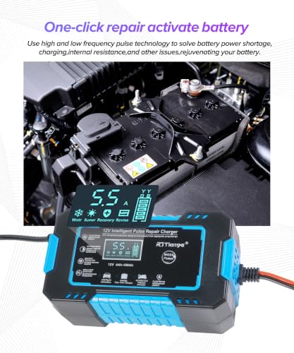 Car Battery Charger,Car Accessories Universal Portable 12V 6A Automatic Smart Battery Trickle Charger with LCD Display,Automotive Tool,Suitable for Most Cars,SUVs,MSedans,Trucks,Minivans (Blue) - color: Blue