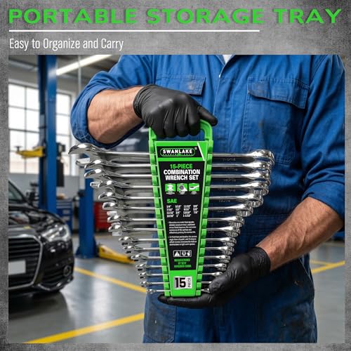 SWANLAKE 15-Piece SAE Wrench Set, V Notch Premium Combination Wrenchs Set, SAE 1/4" to 1-1/16", Max Torque, 12-Point, Chrome Vanadium Steel, with Storage Rack - style: 15pcs SAE Combination