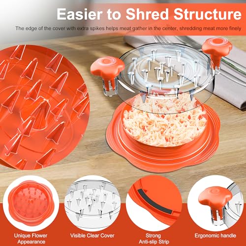 Chicken Shredder Tool Twist Large Meat Shredder with Brush&Fork, Orange - color: Orange
