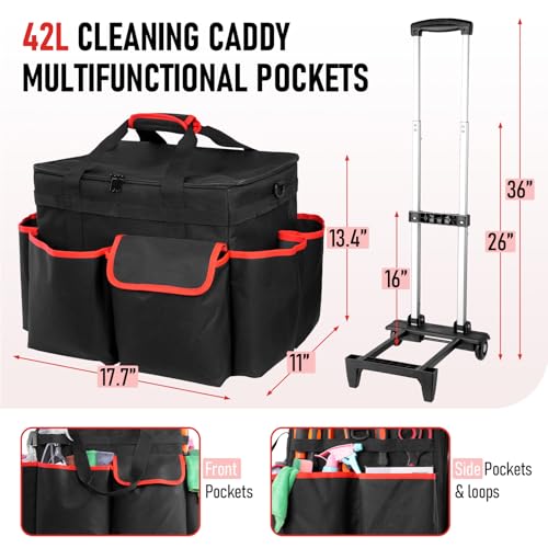 Large DIY Rolling Cleaning Caddy Bag, Cleaning Caddy with Wheels