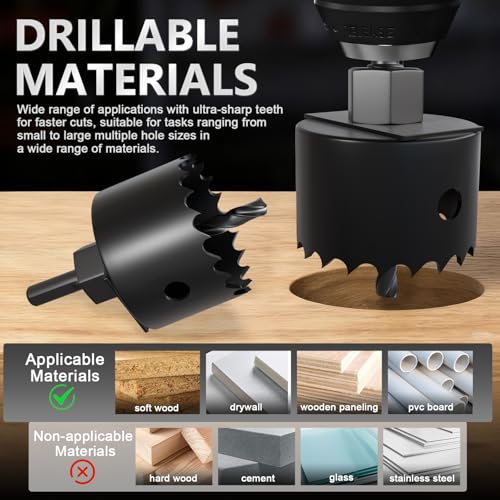 22PCS Hole Saw Set - High Carbon Steel 19-152mm（3/4" to 6"） Blades for Drywall, Soft Wood, Plastic, PVC Professional Grade with Instant Support