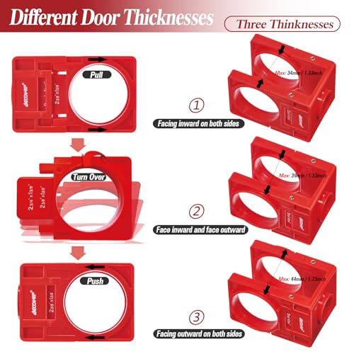 BECOWIN 1-3/8" - 1-3/4" Door Lock Installation Kit for Wood Doors Red