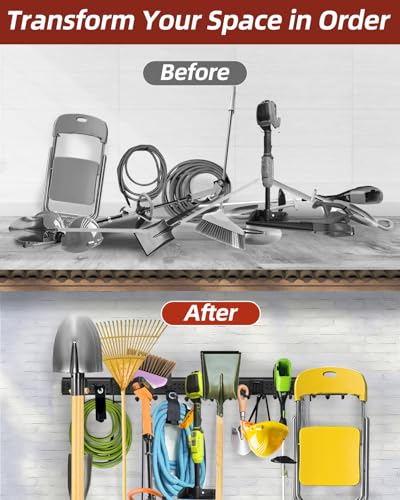 Garage Tool Organizer Wall Mount, 64in Tool Rack, 560LBS Capacity - size: 64" 4 Panels & 12 Hooks