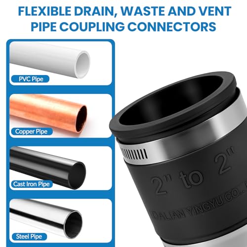 2 Pcs 2 IN Flexible PVC Pipe Coupling with Stainless Steel Clamps Fit 2 IN Nominal Pipes, Couplers for Plastic and Copper Pipe Plumbing Connections, Drain Repair, Dust Hose - size: 2 in