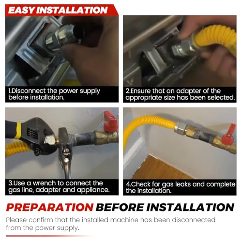 Puxyblue [2026 NEW] 48" Flexible Gas Line Kit for Dryer Stove Range Water Heater - 1/2" OD(3/8" ID) Flexible Stainless Steel Gas Dryer Kit Come with 1/2" MIP x 1/2" FIP Additional Raw Belt - size: 48 inches