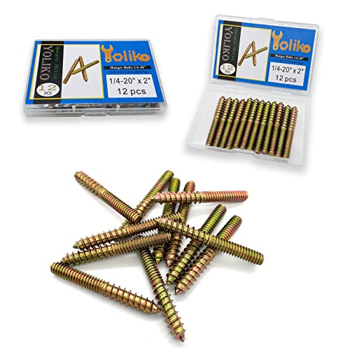 12 Pack 1/4-20 x 2 Inch Hanger Bolts 1/4-20" Double Headed Bolts 1/4 Wood Dowel Screw Self-Tapping Screw Hanger Bolts for Furniture Screws Threaded Rods Bolt 50mm Length - size: 1/4-20"x2"-12PCS