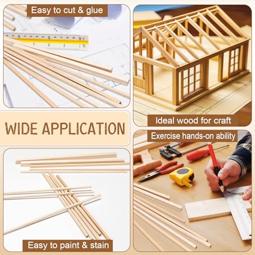 Yulejo 215 Pieces Balsa Wood Sticks Wooden Dowel Rods Square Hardwood Unfinished Wooden Strips for DIY Molding Crafts Projects Making(1/8, 3/16, 1/4 Inch) - size: 1/8, 3/16, 1/4 Inch