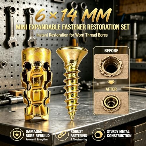 6×14mm Short Expansion Screw Set for Cabinet Hinge Repair & Stripped Thread Restoration, Secure Door Hinge Fastening, Fits 6mm Drill Holes in Wood, Tile, Stone(50)