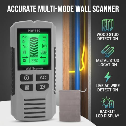 Eujgoov HW-710 Wall Scanner Stud Finder Sensor with LCD Display Metal AC Wire Detector for Wood Studs Copper Pipe Depth Detection Batteries Not Included