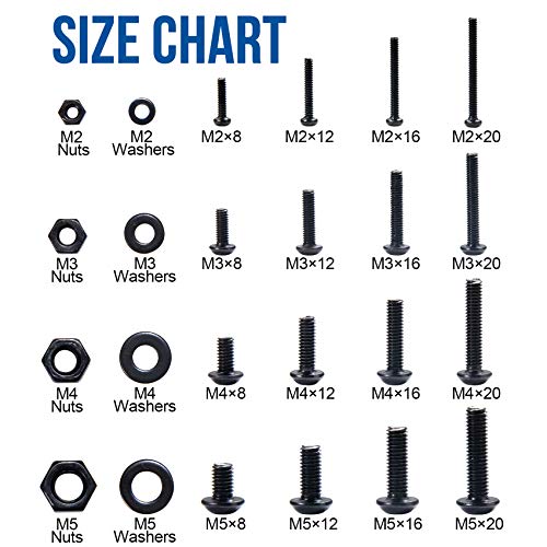 NINDEJIN M5 M4 M3 M2 Hex Socket Head Button Screw Bolts Nuts and Washer Assortment Kit, 1060PCS Small Metric Screws with 4PCS Allen Wrenches, Black Machine Screws Set 12.9 Carbon Steeel - size: 1060 Hex Button Head Socket Screws Nuts