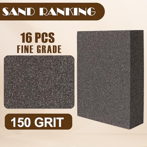 16pcs Sanding Blocks Assortment Kit, Sponge Sand Block Washable and Reusable, Wet & Dry Sandpaper Block for Wood Metal Drywall and Furniture Paint - 150 Grit - size: 150 Grits