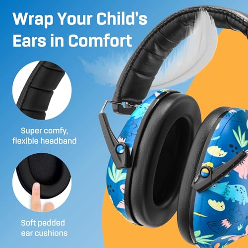 Kids Noise Canceling Headphones - 33 dB (2K Hz) - Ear Protection Earmuffs | Vanderfields' earmuffs protect child's hearing with certified noise-cancellation, soft ear cushions, and adjustable headband - color: Dinosaur Club
