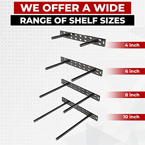 Set of 2 Floating Shelf Brackets 11 inch Multiple Mounting Location Baseplate/Heavy Duty Black Painted Mild Steel Bracket Hidden Wall Shelves Support Hardware Mount Kitchen/Nursery Decor(8 inch Rods) - size: 8 inch Rod