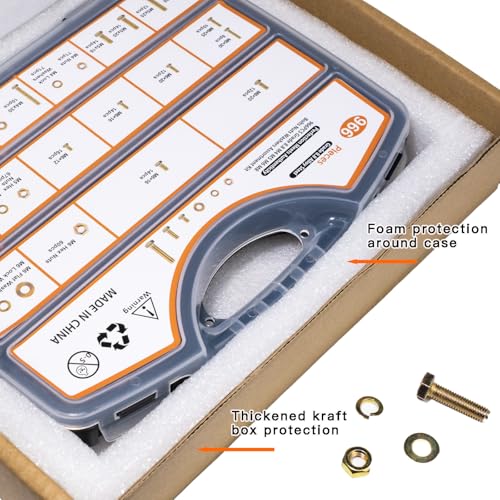 966PCS Nuts and Bolts kit– High-Strength M4 M5 M6 M8 Grade 8.8 Metric Bolts & Nuts Set with Organized Storage Case, 12-30mm - size: 966PCS Metric (M4, M5, M6, M8)