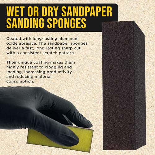 Dura-Gold 100 Grit 4-Sided Hand Sanding Block Sponges, 3.9" x 2.75" x 1" - style: 100 Grit