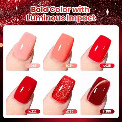 Beetles Red Gel Nail Polish Set, Neon Flame Shimmer Gel Polish - color: Neon Flame