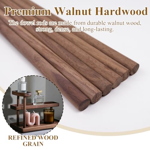 10 Pack Walnut Wooden Dowel Rods 3/8 x 12 Inch (10 x 300mm) Unfinished Round Hardwood Sticks for Crafts, Woodworking, Building Models and DIY Projects