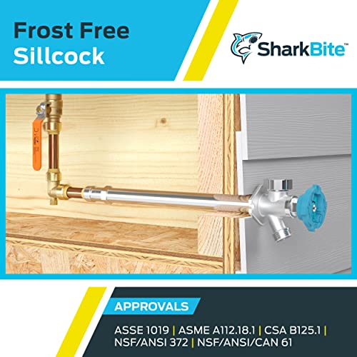 SharkBite 10 Inch Frost Free Sillcock, 1/2 x 3/4 Inch MHT, Push to Connect Brass Plumbing Fitting, PEX Pipe, Copper, CPVC, PE-RT, HDPE, 24629LF - size: 10 in.
