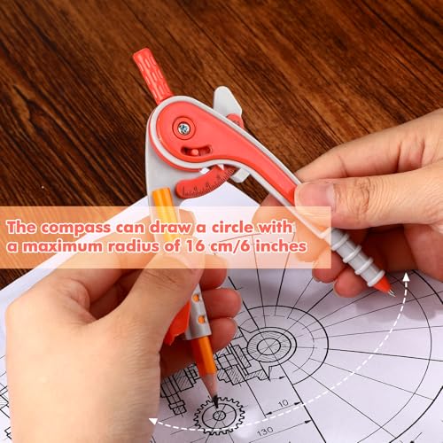 Zonon 7 Pcs Geometry Math Set with Compass Protractor Rulers, Orange - color: Orange