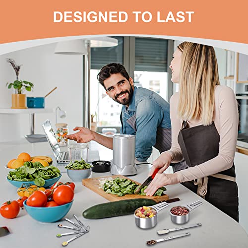 EWFEN Measuring Cups and Spoons Set, 7 Stainless Steel Nesting Measuring Cups & 7 Spoons, 5 Mini Measuring Spoons &1 Leveler, Kitchen Gadgets for Cooking & Baking, Square - color: Square Spoons