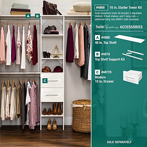 ClosetMaid SuiteSymphony Top Shelf Support Bracket Kit, Add On Accessory, Shelf Hardware Set, for Top Shelf, Pure White