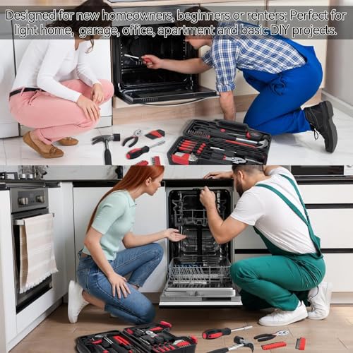 MARTCOLOR 58-Piece Household Tool Set, Red Hand Kit with Storage Case - color: Red