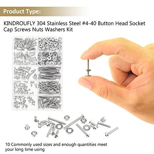252 Pieces #4-40 x 3/16", 1/4", 5/16", 3/8", 1/2", 5/8", 3/4", 1", Button Head Socket Cap Screws Nuts Washers Assortment Kit, 304 Stainless Steel, Fully Machine Thread - size: #4-40, style: Button Head