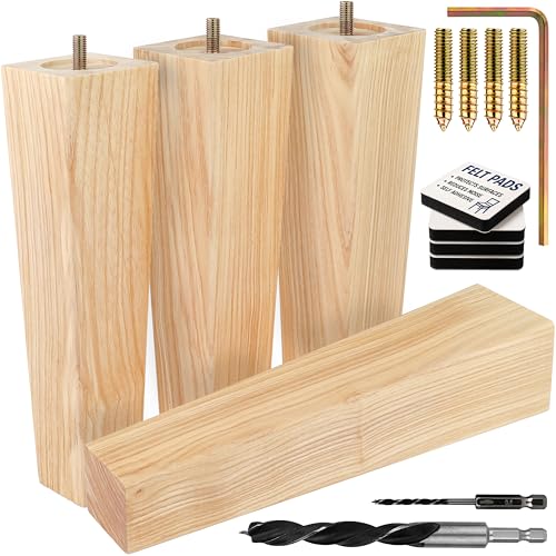 Airy Abode Premium Ash Wood Square Furniture Legs (Full Install Kit) - Pick Your Size and Color - color: Natural Ash Wood, size: 10 Inches