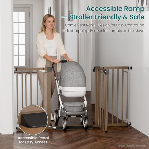 Cumbor 30.4-56.8" Extra Wide Baby Gate, Auto Close Dual Lock Dog Gate Brown (Pack of 2) - color: Brown, size: 30.4"-56.8" W x 30.5" H (Pack of 2)