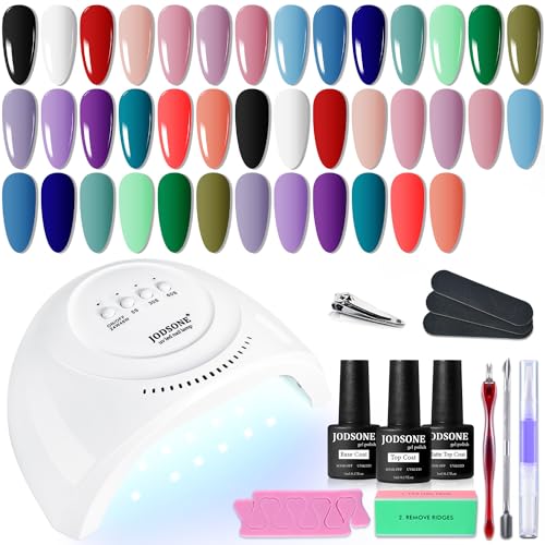 JODSONE 20 Colors Gel Nail Polish Kit with U V Light Base Top Matte Coat High Shine Vibrant Nail Gel Equipped with Manicure Tools - color: KIT-15