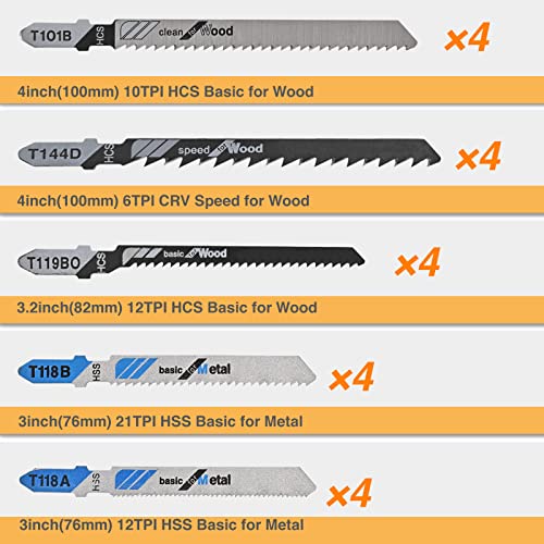 20-Piece T-Shank Jigsaw Blade Set for Wood and Metal