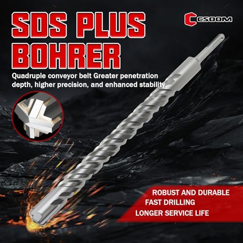 CSOOM SDS Plus Rotary Hammer Drill Bit 1"x12.2", Professional Concrete Drill Bit for Concrete, Brick, Stone and Cement Walls - size: 1"x12.2"