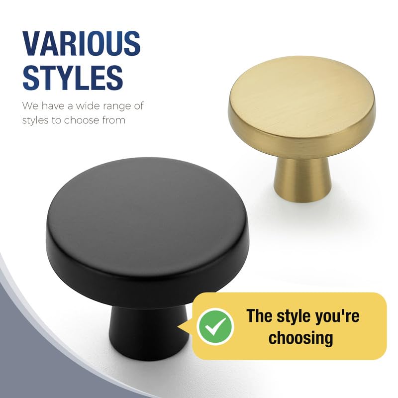 JOY DECOR Matte Black Solid Kitchen Cabinet Knobs 1-1/4 Inch 5 Pack - color: Matte Black