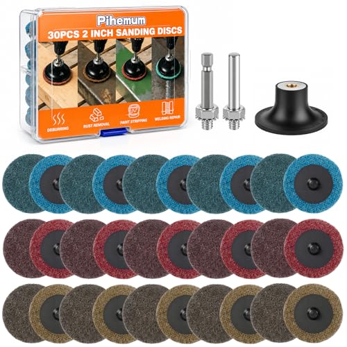 30 Pcs Quick Change Surface Prep Discs, 2 Inch 3-Grit (Coarse to Extra Fine) Aluminium Oxide Nylon Roll Lock Sanding Discs, with 1/4" Round & Hex Shank, for Die Grinder, Grinding, Polishing - color: Mix 30 PCS