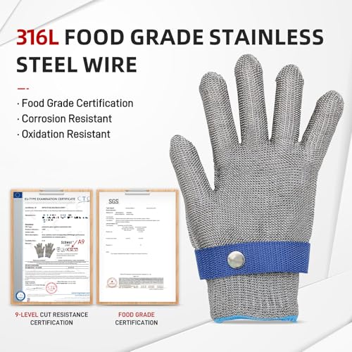 ANSI A9 Cut Resistant Glove,Stainless Steel Mesh Metal Glove,Food Grade for Kitchen Cooking, Butcher Meat Cutting, Oyster Shucking, Mandoline, Fishing,S,1pcs - size: Small (Pack of 1), style: Steel Wire+hppe