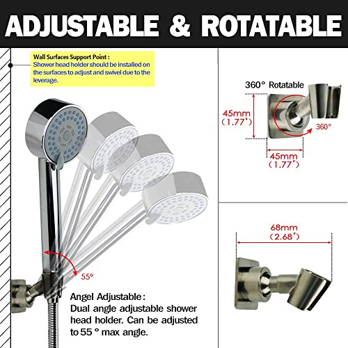 Shower Head Holder Handheld Shower Wand Bracket Adhesive Shower Wall Mount Holder Brass Shower Spray Holder Brushed Nickel, Drill Free Glue Installation - color: Brushed