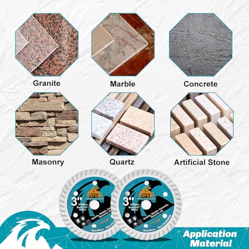 Diamond Blades 3" x 3/8" 4pcs for Granite Marble Hard Artificial Stone Natural Stones, 3 Inch Cutting Discs Diameter 75mm Arbor 10mm - size: Turbo(for granite)