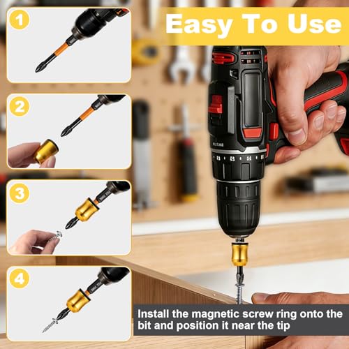6 Pcs Magnetic Screw Holder Ring with 3 Pcs Ph2 Screwdriver Bit Set, 1/4" Universal Strong Magnetic Ring, Removable Screwdriver Bit Holder Tool for Drill Bits & Hex Screwdrivers