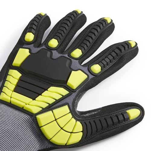 Amazon Basics Cut Level A1, Abrasion ANSI Level A4, Impact Resistant Safety Work Gloves, Touch Screen Friendly, Sandy Nitrile Coated Palm, Yellow, Size X-Large, 120-Pack - size: X-Large
