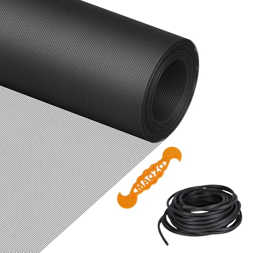 Window Screen Replacement Kit Durable 39" x 118" Polyester Mesh with Tool - color: Black, size: 39" x 118"