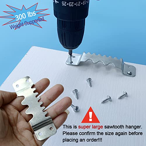 Large Sawtooth Picture Hangers - Supports 300 lbs - 4 Pack Super Heavy Hangers with Screws, Professional Picture Hanging Hardware for Heavy Decorations - size: Large Super Heavy Sawtooth - 4 Pack