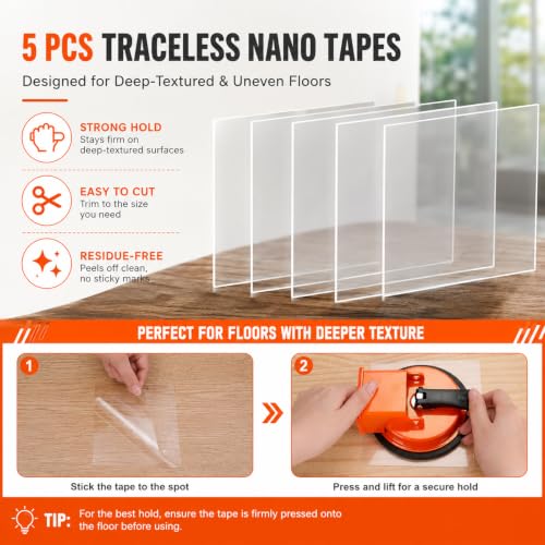 Floor Gap Fixer Tool Kit, Heavy Duty Suction Cup Gap Puller with Rubber Mallet & 5 Reusable Sticky Pads, Fast DIY Laminate & Vinyl Floor Repair Kit to Close Floor Gaps Without Contractor